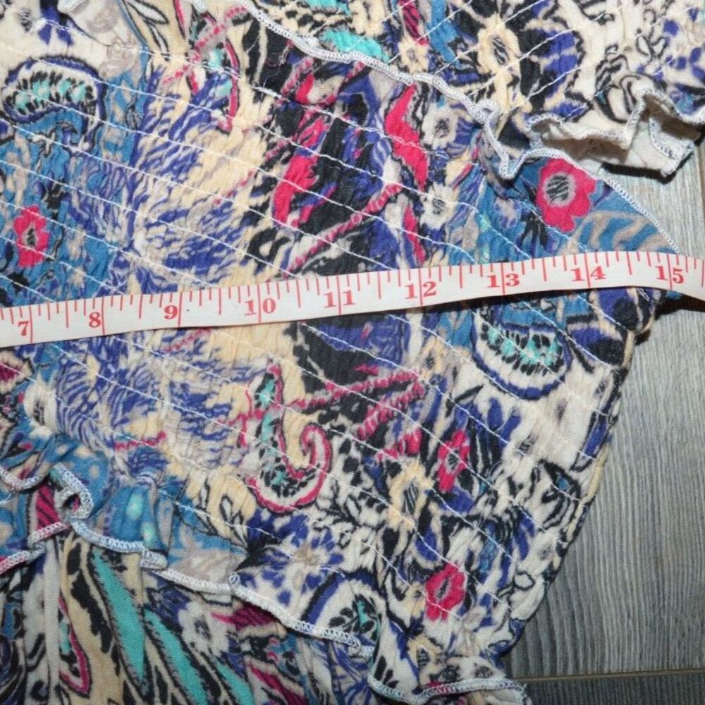 By Anthropologie Smocked Gauze Criss-Cross Dress Blue Motif Boho Medium - Picture 10 of 16
